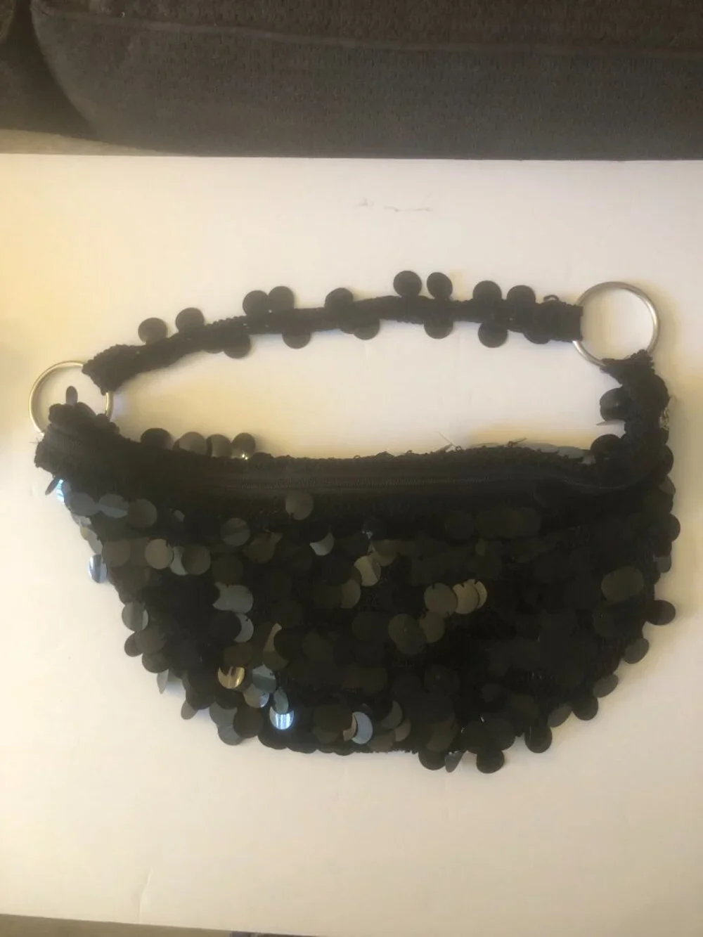 Black Crochet Knit Paillette Sequins Hobo Bag Purse Handbag